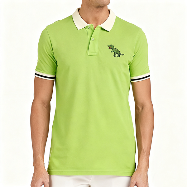 Neon Green Polo Shirt with Dinosaur Embroidery