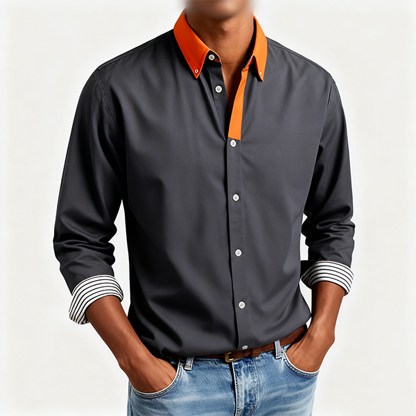 Charcoal Gray Shirt with Orange Accent Collar