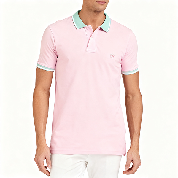 Light Pink Polo Shirt with Mint Green Trim