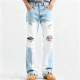 Two-Tone Distressed Light Blue & White Denim Jeans