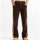 Brown Corduroy Wide-Leg Pants with Stripe Trim